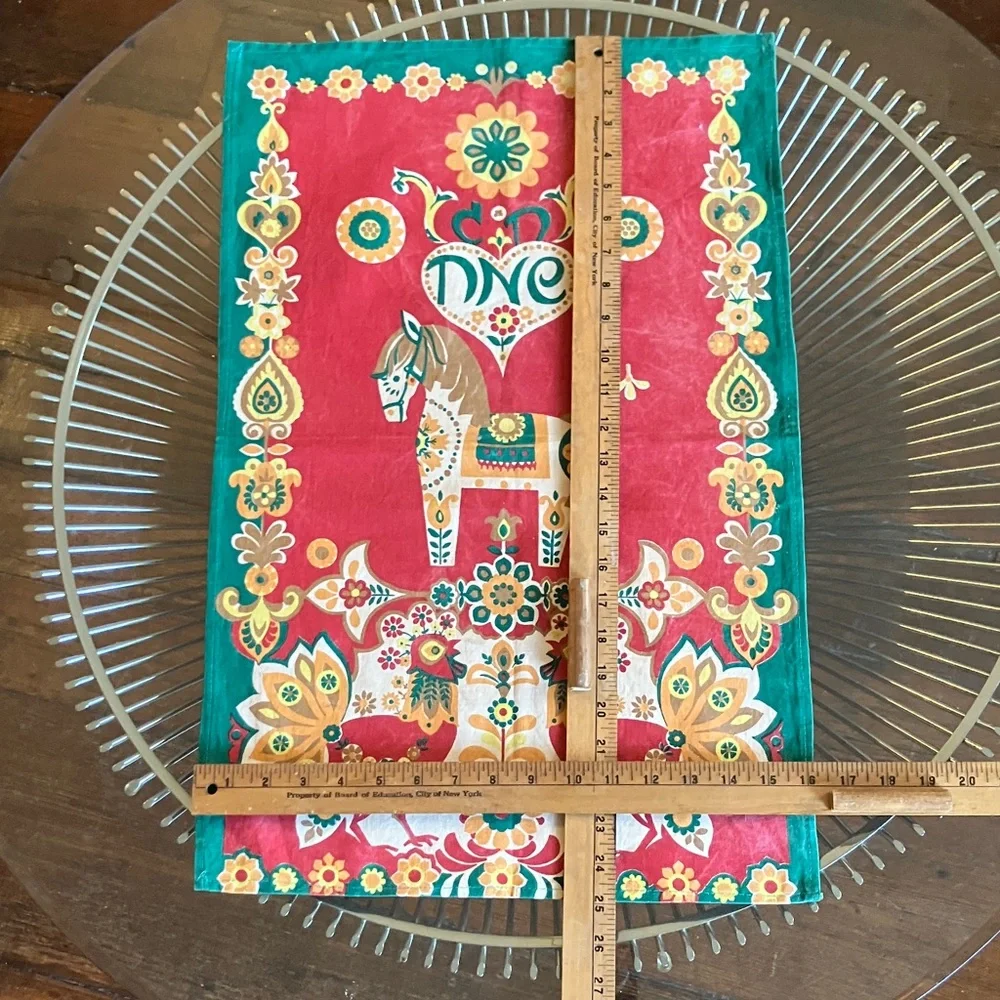 Vintage 60s 70s Dala horse tea towel dish cloth